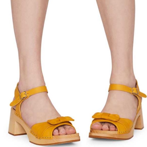 Anthropologie Yellow Swedish Hasbeens NWT Bow Clog Sandal Best Style!!!🌈 🌸☀️ - Picture 5 of 16